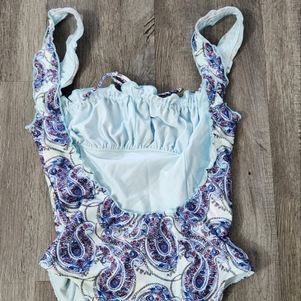 New!Frankie's Bikinis Fawn Shine Ruffle One Piece‎ Swimsuit